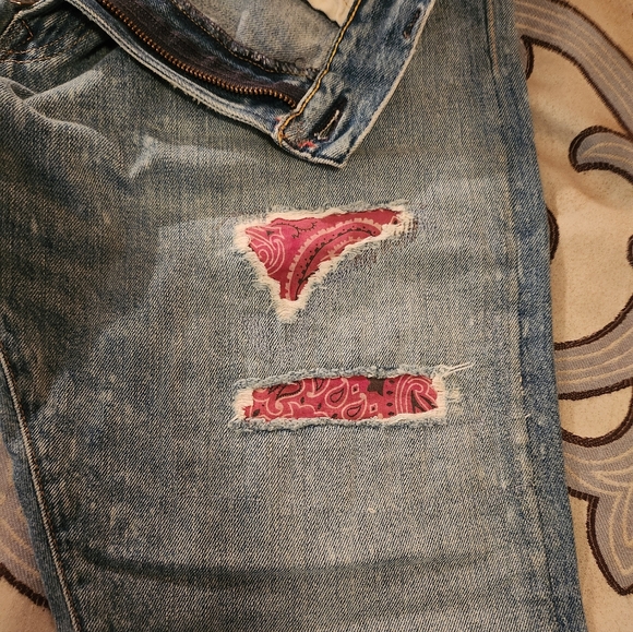 SOLD! Polo Ralph Lauren Mens Sulivan Slim Patchwork Bandana Distressed Jean 3430 - Picture 8 of 12